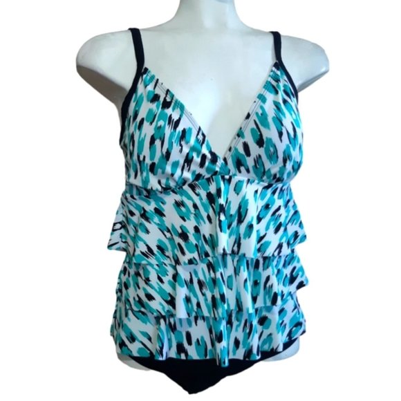 Body Concepts crisp classic splash layered ruffle adjustable strap swim Size 10 - Picture 2 of 13